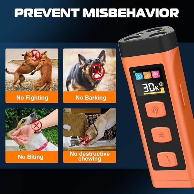 2 Pack Dog Bark Deterrent Device, Color Display 2000 mAh Rechargeable Ultrasonic Anti-Barking Trainer with 4 Frequency Settings 25/30/40/55 kHz, 65ft Long-Range, Safe & Effective Indoor Outdoor Use