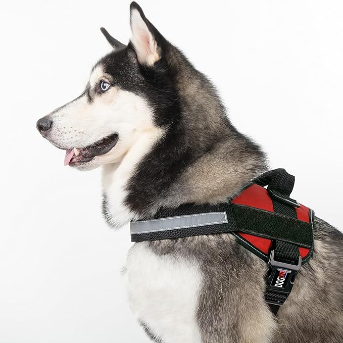 Dogline Dog Harness, Reflective No-Pull Adjustable Vest with Handle for Walking, Training, Service Breathable No - Choke Harness for Small, Medium or Large Dogs Room for Patches Girth 15 to 18 in Red