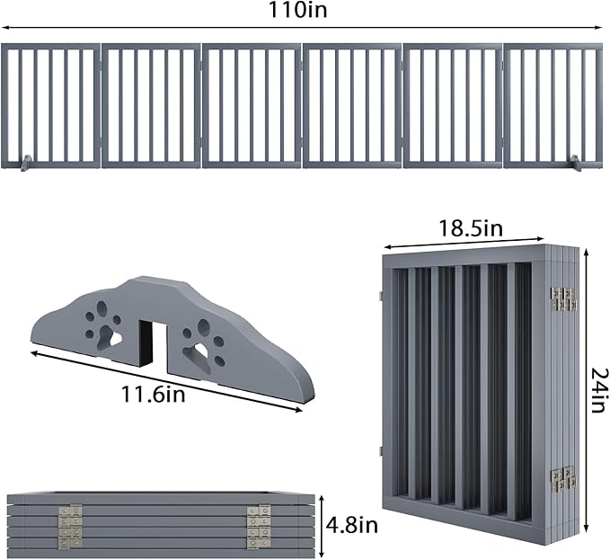 Dog Gate for Stairs 37-110" Wide, Fully Assembled Foldable Dog Gates for Doorways House, Freestanding Pet Gates for Dogs, Doogie Puppy Fence Gate