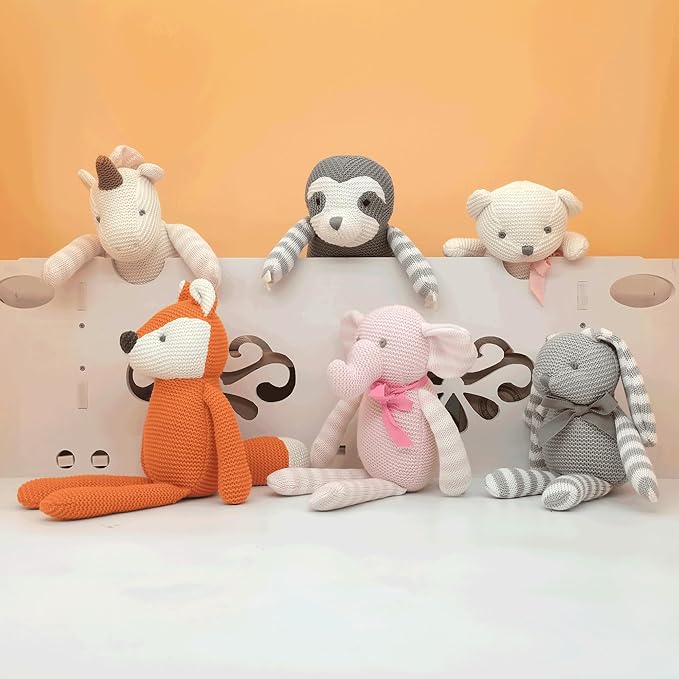 100% Organic Cotton Baby Toys 7.1" Sloth Stuffed Animal for Newborn (Grey)