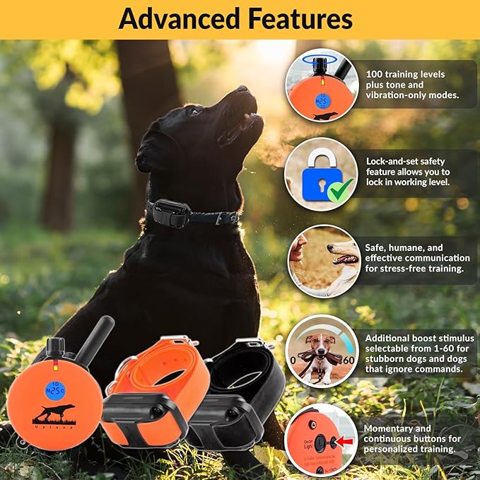 Educator E-Collar Humane Dog Training Collar with Remote, 100 Safe Tapping Stimulation Levels, Night Light, Waterproof, Rechargeable, 1 Mile 2 Large Dogs, Orange