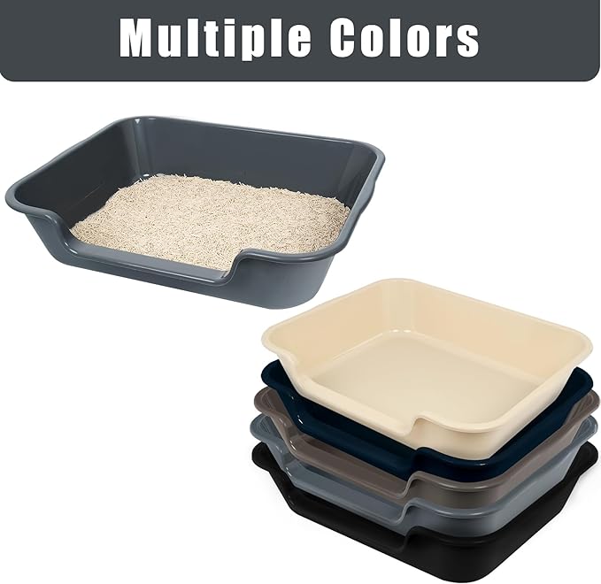 2 Pack of Extra Large Cat Litter Box (ABS Material), Low Entry Senior Litter Pen for Geriatric Kitty Big Cats, Jumbo Pet Safe Litter Boxes Tray for Indoor Pets Potty (Dark Blue, 24"L x 20"W)