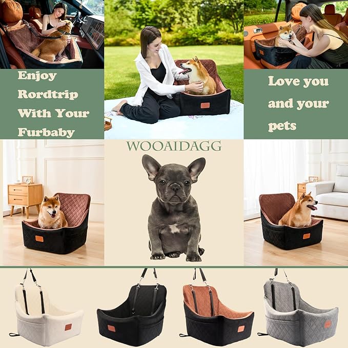 Dog Car Seat for Medium Dogs, Pet Travel Bed with Seat Belt Channel, Fully Detachable and Washable, 3 Straps Easy to Install (Green)