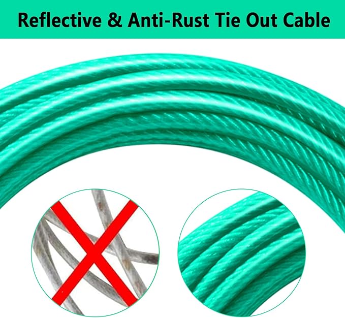 Dog Tie Out Cable 15FT-500Lbs,Heavy Duty Dog Leads&Tether for Yard with Swivel Hook,Small Large Dogs Leash Line for Outside,Rust Chew Proof Dogs Run Cable for Outdoor Camping (Green Cyan, 15FT)