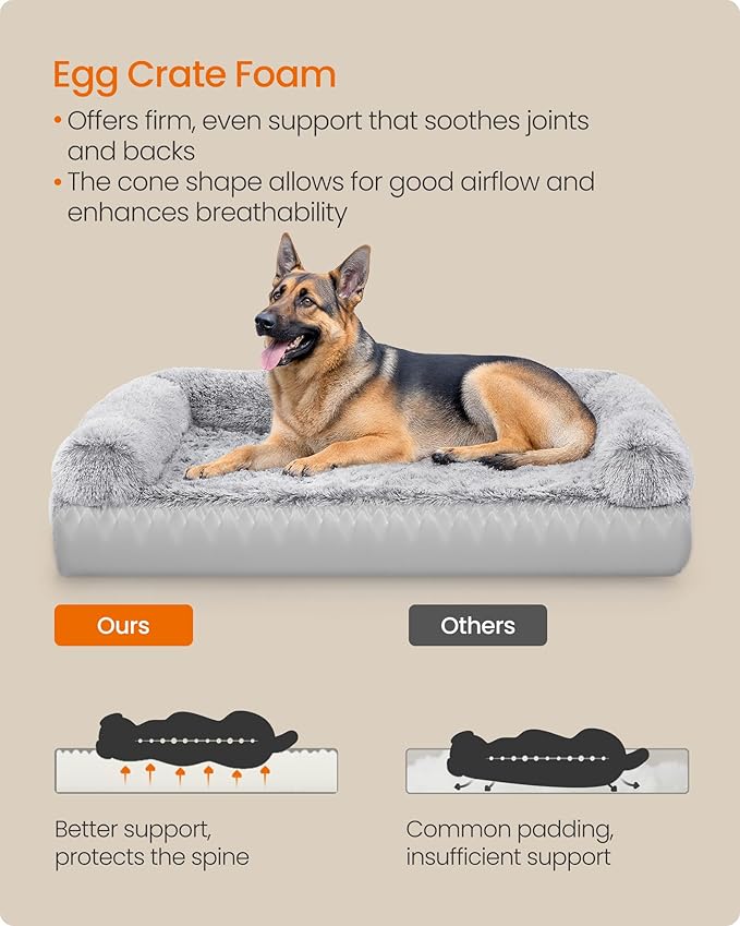 Feandrea Dog Bed, Orthopaedic Dog Sofa Bed for Large Dogs, Waterproof Ped Bed with Removable Washable Cover, 48 x 33.5 x 9.5 Inches, Gray Ombré UPGW234G01