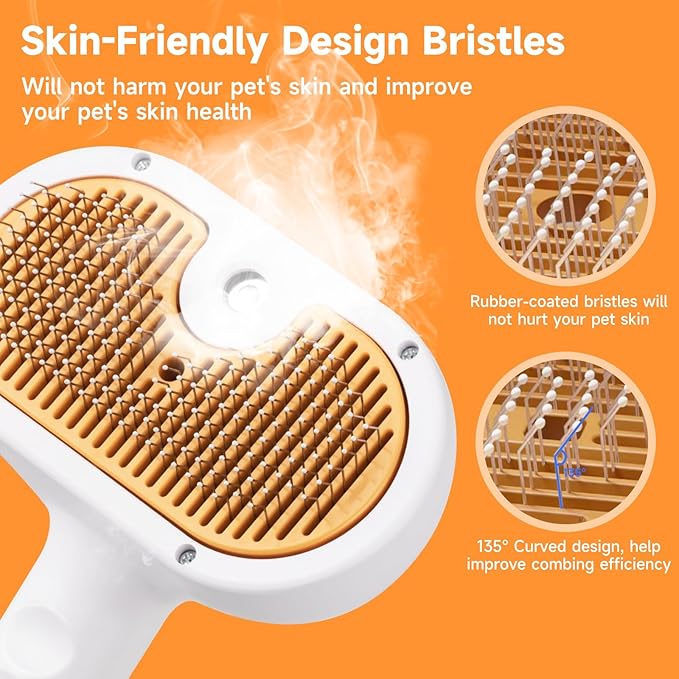Cat Steam Brush, Pet Steam Brush for Cat & Dog, Mist Spray Comb, Spritz Defur Tool, Water Grooming Kit, Dog Hair Removal Steam Cleaner with Release Button-Contains 2*shampoo