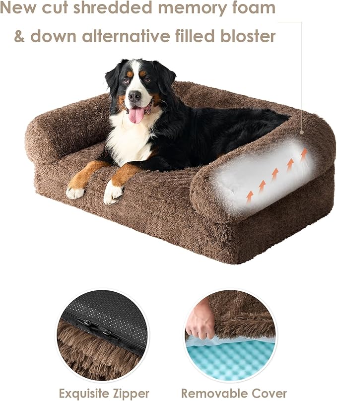 EHEYCIGA Foldable Human Dog Bed, Orthopedic Memory Foam Human Sized Dog Bed, Waterproof Pet Bed for People, Faux Fur Pet Couch for Adult, Brown, 72"x44"x11"