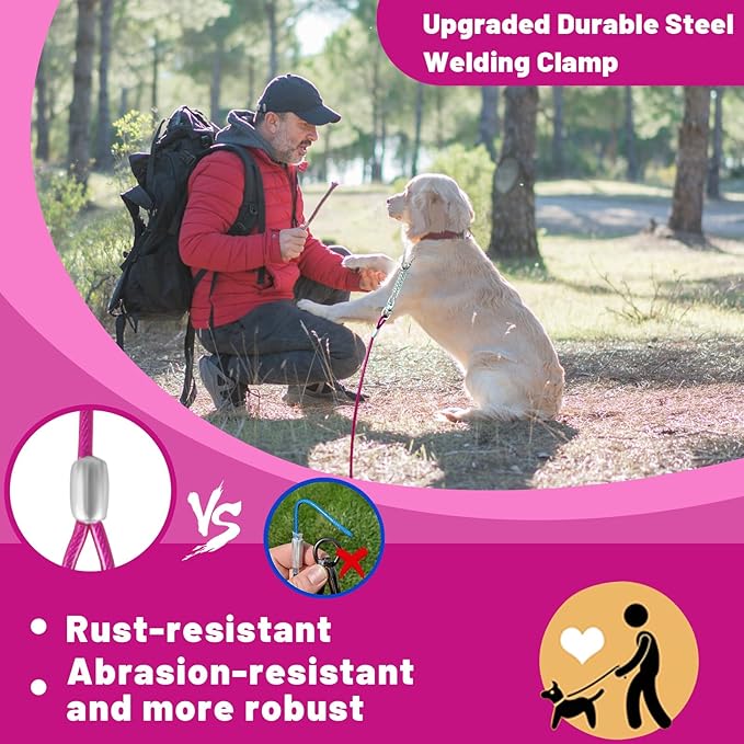 Dog Tie Out Cable - 10/15/20/25/30FT Heavy Duty for Large Dogs Up to 250LBS - Rosy Pink/Blue/Purple/Silver/Red/Green/Yellow