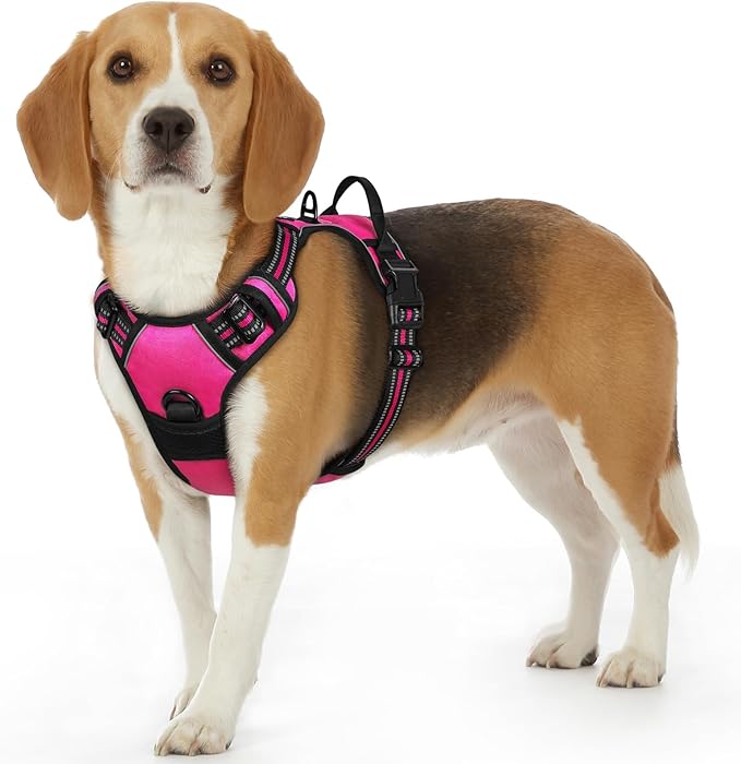 Eagloo Dog Harness Small Sized Dog, No Pull Service Vest with Reflective Strips and Control Handle, Adjustable and Comfortable for Easy Walking, No Choke Pet Harness with 2 Metal Rings, Rose Red, S