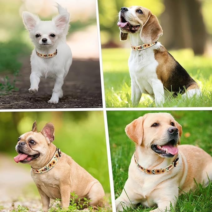 HEELE Dog Collar, Adjustable Soft Dog Collar for Small Medium Large Dogs,Sunflower Floral Patterned Puppy Collars with Quick Release Buckle Sunflower Yellow L Length 15.94''-25.59'