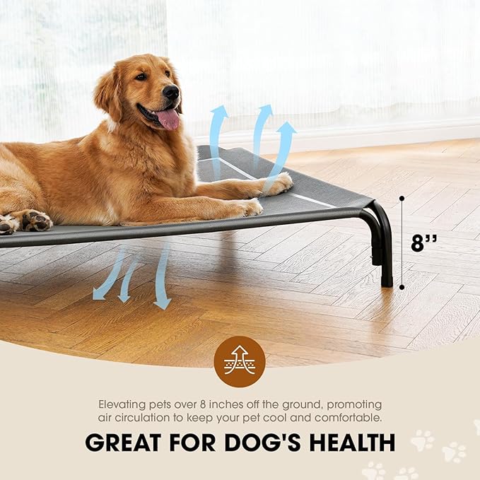 Elevated Dog Bed, Raised Outdoor Dog Bed for Medium Sized Dog, Portable Cooling Pet Cot with Breathable & Washable Mesh, Indoor & Outdoor Pet Hammock with Skid-Resistant Feet.