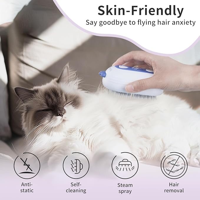 Cat Steam Brush, 3-in-1 Pet Steam Brush for Cats Shedding & Grooming, Brushes for Indoor Cats, Anti-Static Hair Removal Comb with Water Tank, Gentle Grooming Supplies for Long & Short Hair