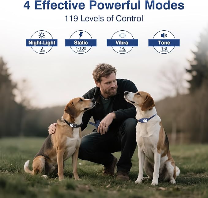 Dog Training Collar 2 Dogs with 3 Night Lights-4200FT E Collar for Dogs Training, 4 Powerful Modes with 119 Training Levels Rechargeable Electric Dog Collar for 20-140 lbs Dogs