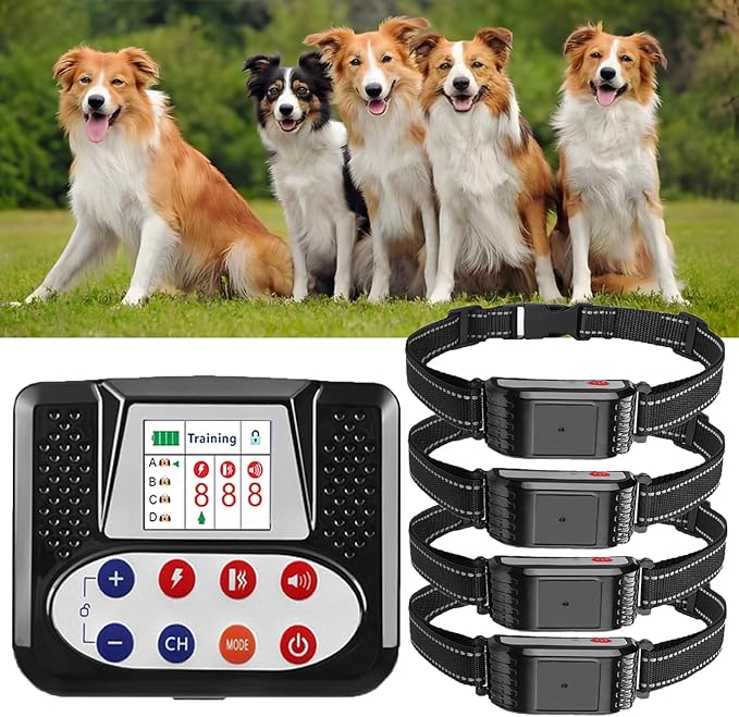Dog Wireless Fence & Remote Shock Dog Training Collar 2-in-1, Electric Dog Fence, Adjustable Warning Strength & Range Sizes, Rechargeable Pet Boundary Containment System for 1/2/3/4 Dogs,for4dogs