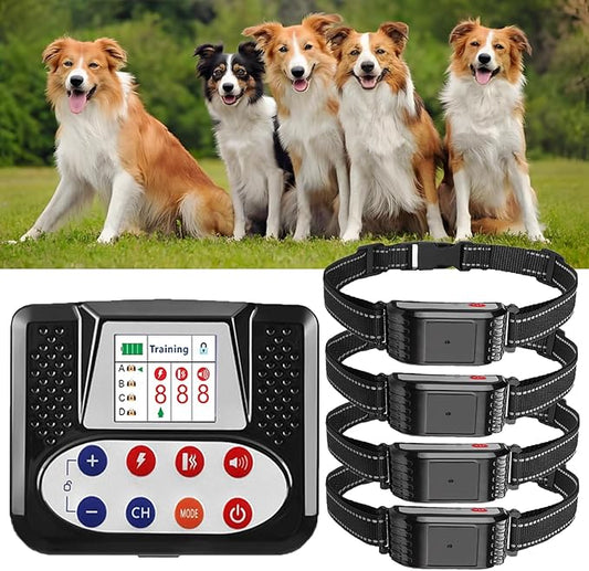 Dog Wireless Fence & Remote Shock Dog Training Collar 2-in-1, Electric Dog Fence, Adjustable Warning Strength & Range Sizes, Rechargeable Pet Boundary Containment System for 1/2/3/4 Dogs,for4dogs