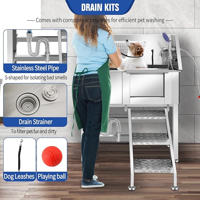 Electric Dog Bathing Station for Large Dogs, Height Adjustable Stainless Steel Dog Pet Washing Station, Professional Dog Grooming Tub with Electric Lift, Pet Wash Bath Station