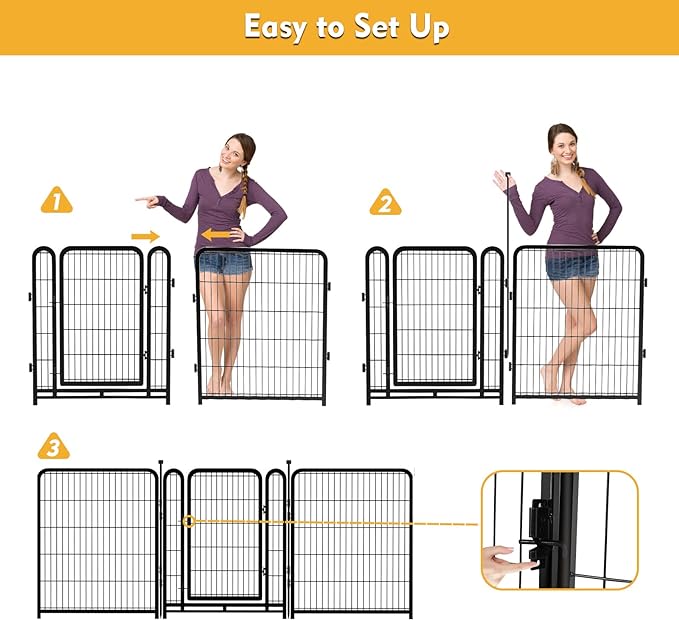 Dog Playpen 24 inch(H) 8 Panels Dog Fence Outdoor for Yard. Wide Door Low Threshold，Metal Dog Pen Heavy Duty Pet Puppy Exercise Pen for Rv Camping Garden Yard, Total 15.7 Ft(L)