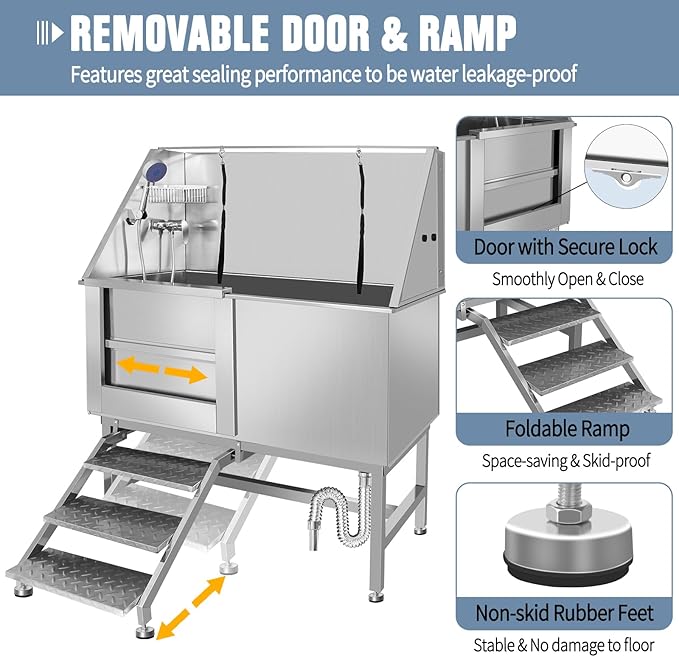 Dog Washing Station 38'' Stainless Steel Pet Grooming Tub for Large Dogs Over-Size Professional Dog Grooming Bathtub Station Wash Shower Sink Pet Grooming Bathtub Station