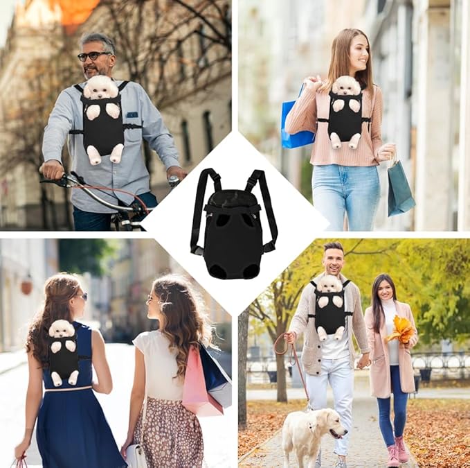 FEimaX Dog Carrier Backpack Pet Legs Out Front Cat Travel Bag, Adjustable Puppy Backpacks Carriers Hands-Free for Small Medium Dogs Cats Hiking Traveling Camping Daily Walking (X-Large, Black)