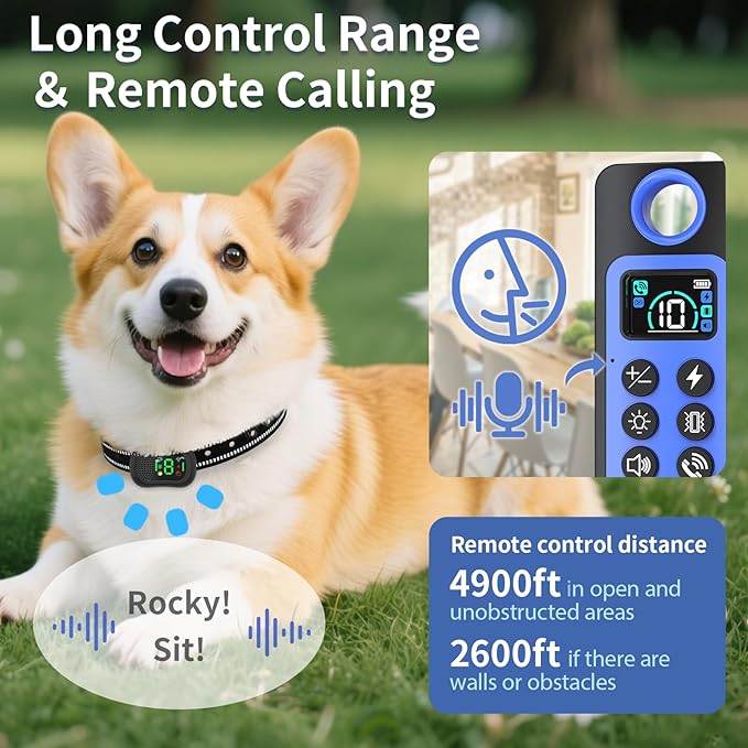 Dog Shock Collar/Medium/Small Dogs | Rechargeable Anti-Barking Training Collar,4900FT Dog Training Collar with Remote， IP67 Waterproof/4 Training Modes Adjustable Sensitivity Beep Vibration