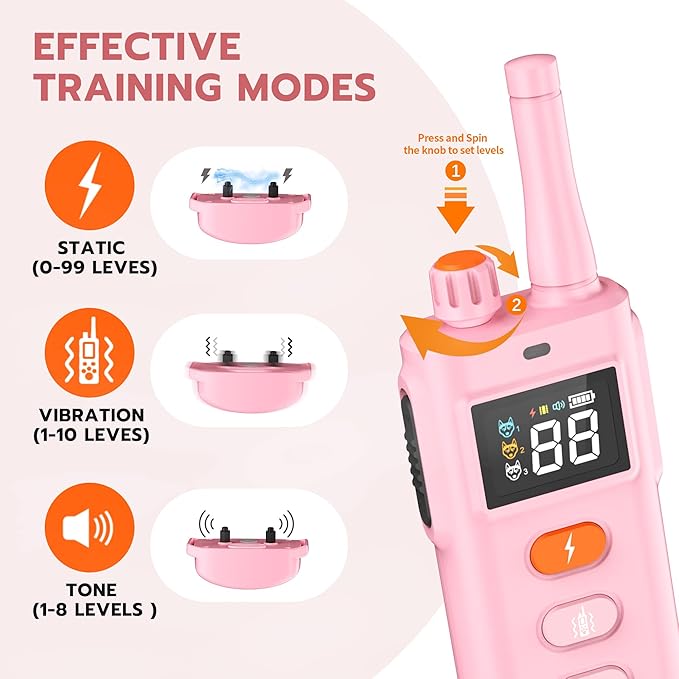 Dog Shock Collar with Remote Control - 3000Ft Dog Training Collar for 15-100lbs Small Medium Large Dogs, Adjustable IPX7 E Collar Beep Shock Vibration Modes with Flash Light