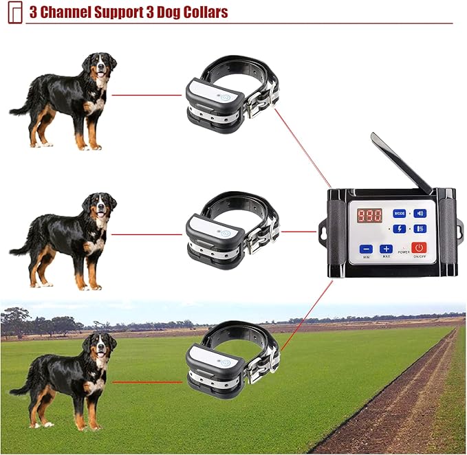 2 in 1 Wireless Dog Fence & Remote Training Collar, 2023 Pet Containment System, Dog Electric Boundary Container System, Adjustable Control Range, Waterproof, for 1 2 3 Dogs,for3dogs