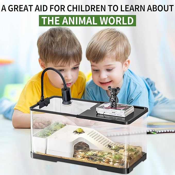 (Tank + Light + Filter + Filter Balls) Turtle Tank Kit, Turtle Tank Starter Kit,Bottom Drainage, Multi-Function Areas for Turtles, Crabs,Fishes, Amphibians,Reptiles.(15.75 x 8.64 x 8.64 Inch)