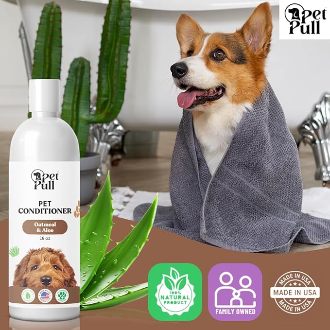 Pet Shampoo and Conditioner for Dogs and Cats - Plant-Based Dog Shampoo Cleanser - Pet Supplies for Pets - Sensitive Skin Dog Wash- Made in The USA (16 oz) (Oatmeal & Aloe, Conditioner)