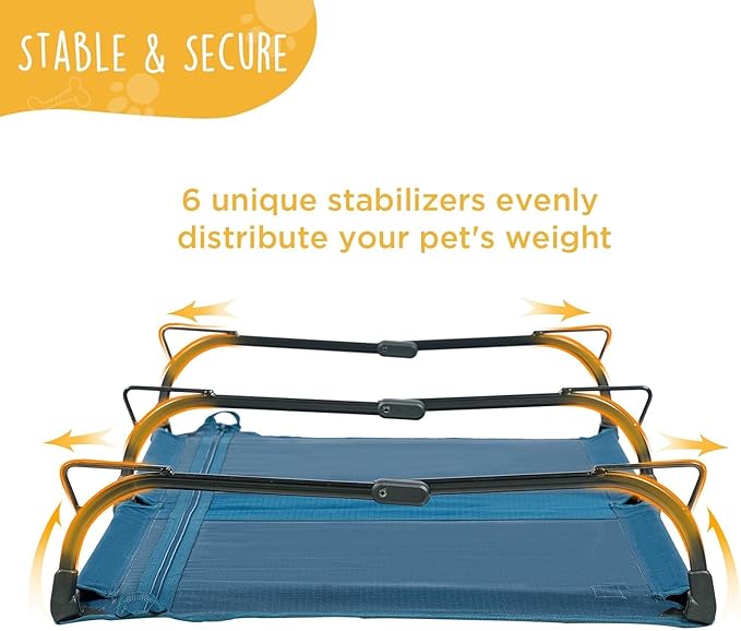 Folding Raised Dog Cot, Large Outdoor Elevated Dog Bed, Cooling Chew Proof Pet Cots Bed, Portable, Heavy Duty Up to 160 lbs, Pet Cot for Camping, Home, Dark Blue, 43"x27"x7"