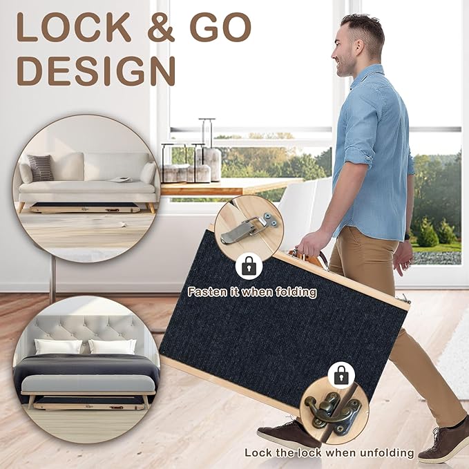 Folding Dog Ramp Safety for Bed, Wooden 5 Adjustable Height Pet Ramps, Potable Dog Steps with Non-Slip Traction Mat, Dog Step, Dogs Stairs for SUV Car, Couch, Safe,Height Bed(47.3 Inch Long)