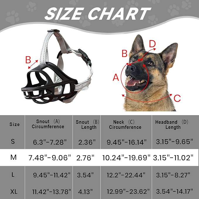 Dog Muzzle, Basket Muzzle for Small Medium Large Dogs, Anti-Biting and Chewing, Lightweight & Sturdy Cage Design, Allows Panting & Drinking, Ideal for Grooming & Training(Black Size M)