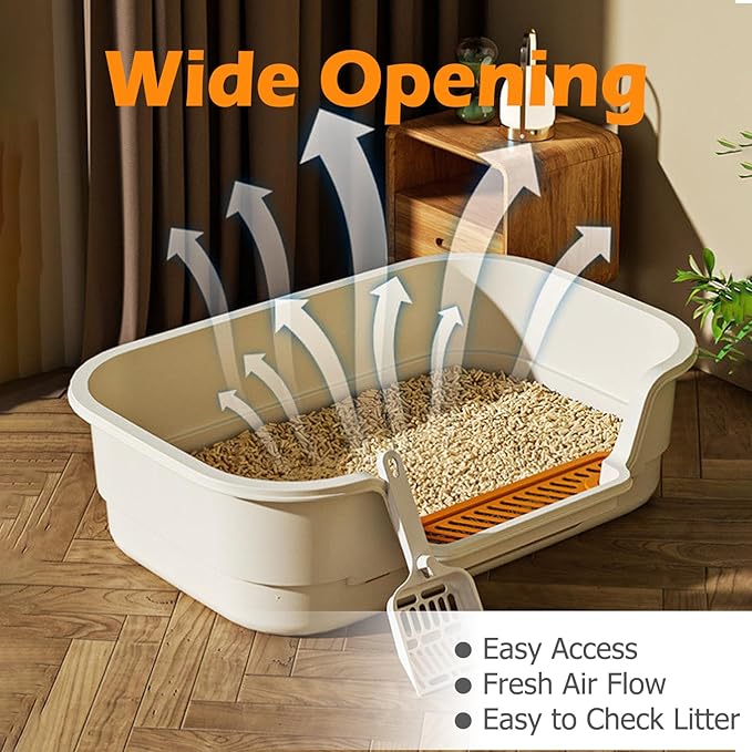 Extea Large Cat Litter Box with High Sides,Cat Boxes for Indoor Cats,Cat Litter Pan for Kitty,Litter Box with Low Entry,Easy to Clean,Anti-Splashing,23.6" x15.7" x6.2" (Green)