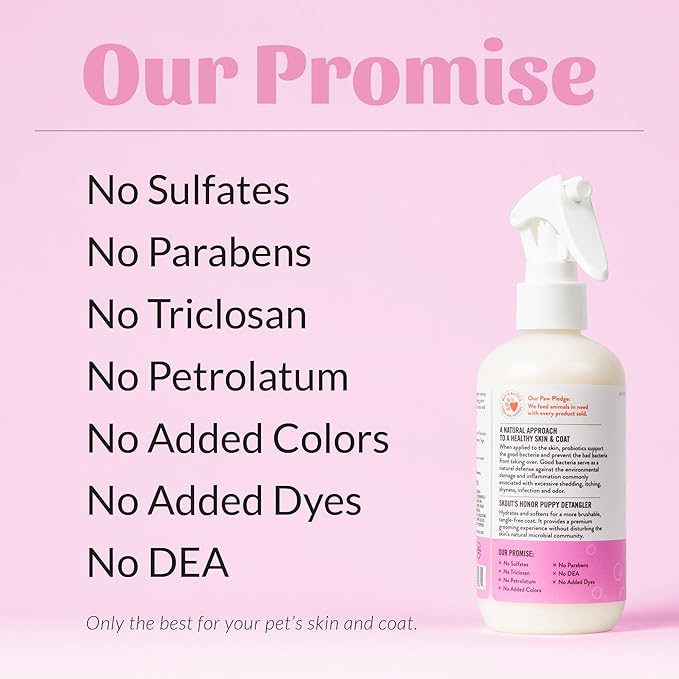 Skout's Honor Pet Detangler Spray - Hydrating & Conditioning with Avocado Oil & Probiotics, 97% Natural, Paraben & Sulfate-Free, softens for a More brushable Coat, Daily Use, 8oz, Happy Puppy, 2-Pack