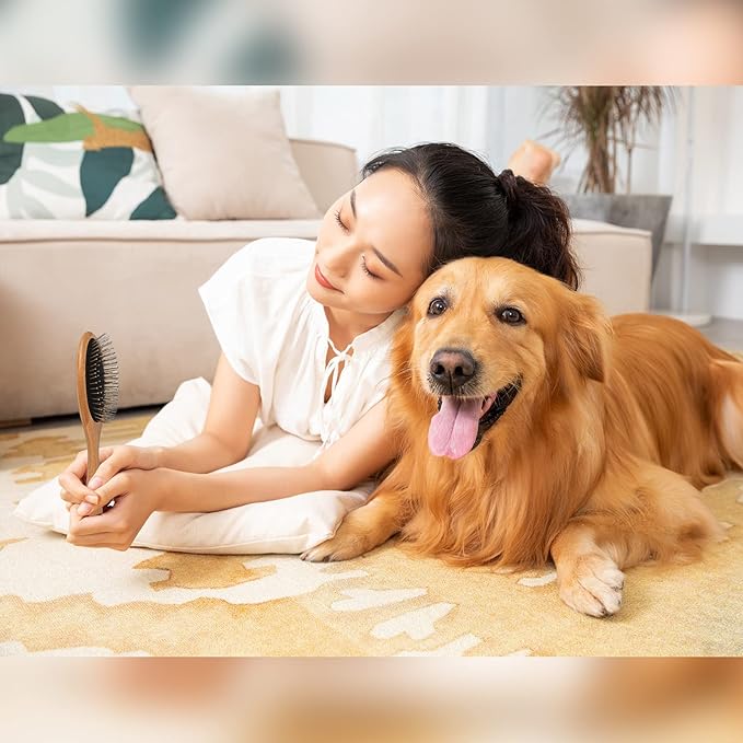 ClumsyPets Dog & Cat Ball Pin Slicker Grooming Brush with Bamboo Handle for Pets Massage Bath and Removes Mats Loose Fur Hairs