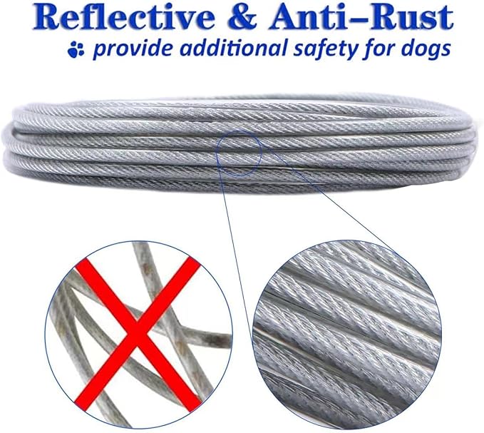 Dog Tie Out Cable for Dogs Outside Up to 125/250lbs,10/20/30/50FT Long Dog Leashe&Chains,Small-Large Dogs Runner Cable for Yard,Heavy Duty Dog Lead Line for Outdoor,Camping,Yard(250lbs 10FT, Silver)