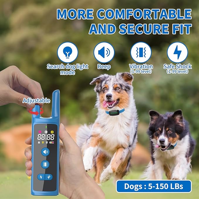 Dog Training Shock Collar 4000FT Dog Bark Collar with Remote IP67 Waterproof 4 Training Modes Beep Vibration Shock Light Mode Magnetic Charger Electric Dogs Collar 8-25 inches Double Shock Sea Blue