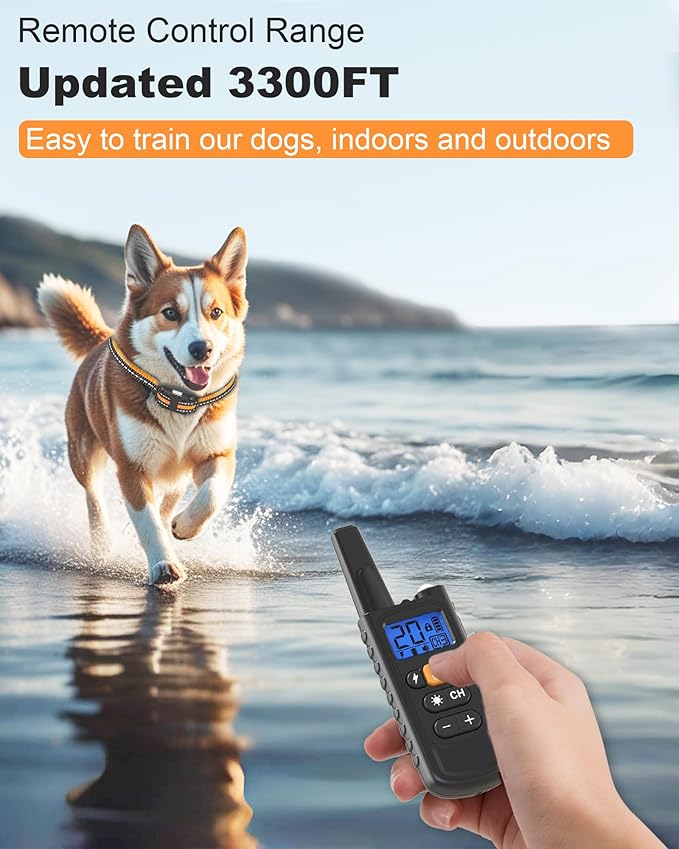 Dog Shock Collar with Remote Control - 3300FT Rechargeable IP67 Waterproof Training Collar for Dogs 8-120 lbs with Beep, Vibration, Shock, Flashlight