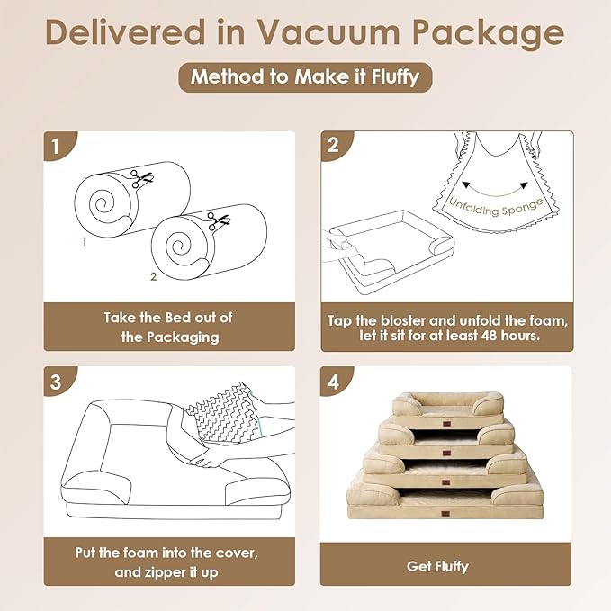 EHEYCIGA Orthopedic Dog Beds for Extra Large Dogs, Waterproof Memory Foam XXL Dog Bed with Sides, Non-Slip Bottom and Egg-Crate Foam Big Pet Couch Bed with Washable Removable Cover, Greige