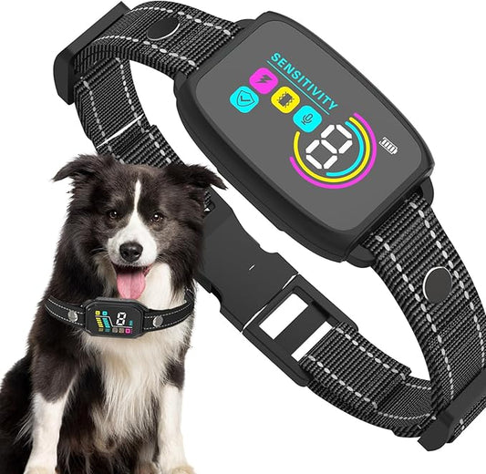 Bark Collar for Large Dogs, Anti Bark Collar for Medium Dogs, Smart Bark Collar, Rechargeable Training Collar IP67 Waterproof, 8 Adjustable Sensitivity Beep Vibration