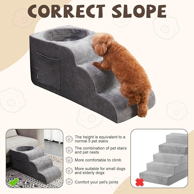 Dog Stairs, Dog Stairs for Small Dogs, 3-Step Pet Stairs, Dog Steps for Bed, Dog ramp, pet Stairs for high beds, Old Dog pet Steps, Non-Slip Pet Step Indoor, Grey