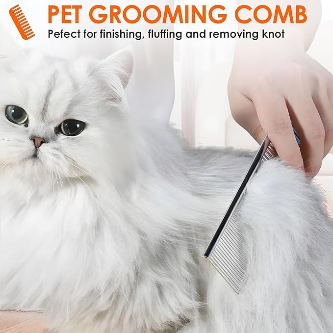 Dog Comb to Remove Tangles and Knots, Cat Comb with Stainless Steel Teeth and Non-Slip Handle, Dog combs for grooming matting for Long Haired Pets (Small)