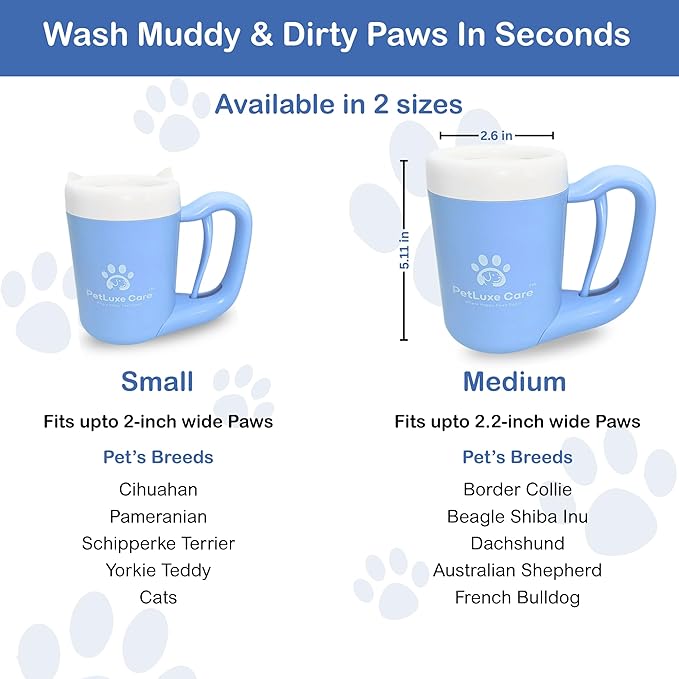 Dog Paw Cleaner for Small & Medium Dogs – Portable Paw Washer Cup with Soft Silicone Brush, Towel & Moisturizing Balm – Gently Cleans Muddy Paws After Walks (Blue, Medium)