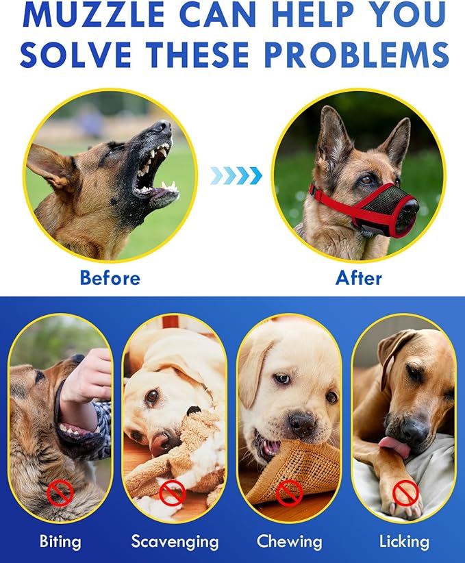 Dog Muzzle, Soft Air Mesh Muzzle for Small Medium Large Dogs Anti Biting Barking Chewing, Breathable Drinkable Adjustable Loop Pets Muzzle for German Shepherd Husky Labrador Retriever (Red,L)