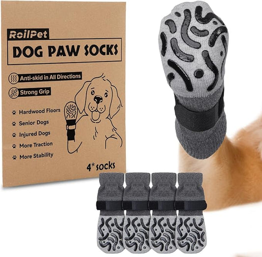 Double Sides Non-Slip Dog Socks to Prevent Licking Paws - Strong Traction for Hardwood Floors, Senior Dogs, Paw Protector, Dog Socks with Grippers X-Small