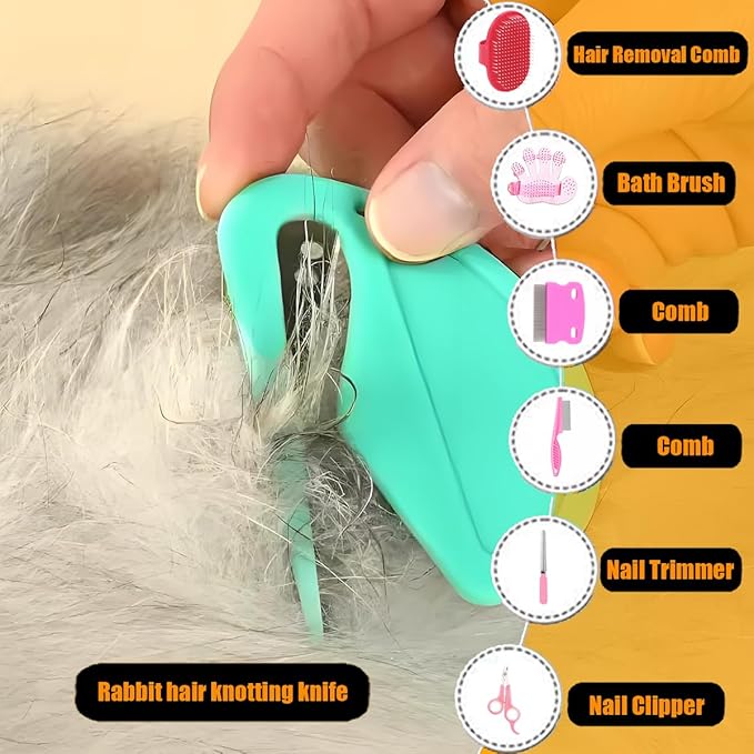 Rabbit Grooming Kit – Bunny Grooming Kit with Shedding Brush, Nail Clippers & Comb – Small Animal Grooming Supplies for Rabbits, Guinea Pigs, Hamsters, Ferrets - Small Pet Shedding & Care (Pink)