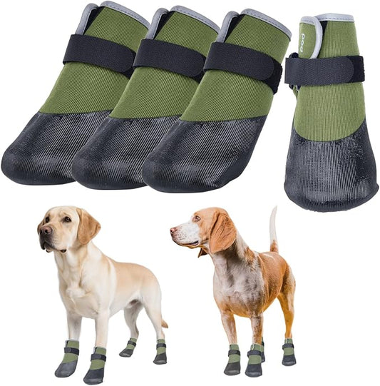 Dog Shoes Lightweight Dog Boots-Breathable Knitted Paw Protector with Adjustable Strap for Hot Pavement, Rain Walking, Hardwood Floors Anti Slip Reduce Noise, Prevent Licking Paws(Green,M)