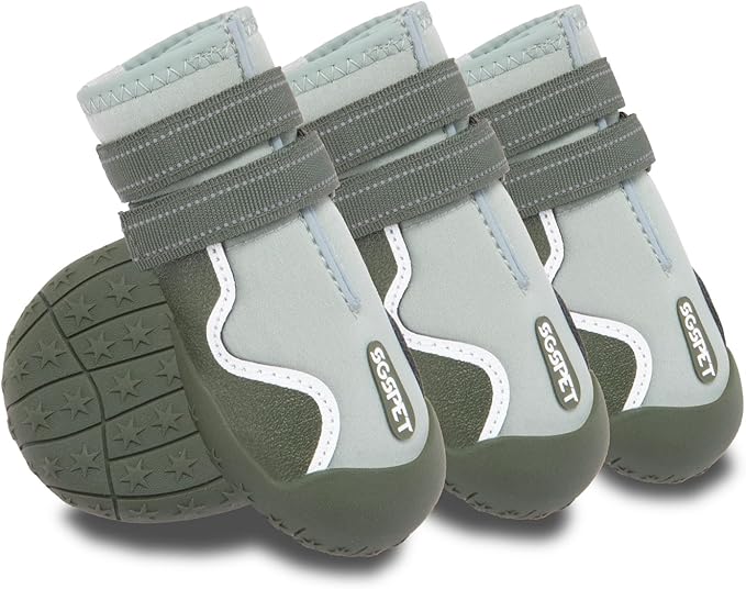 Dog Shoes, Waterproof Dog Boots & Paw Protectors with Anti-Slip Sole, 4pcs/Set Pet Dog Booties, Reflective Dog Shoes for Small Medium Large, Winter Snowy Summer Hot Pavement (Green, 8# (2XL))