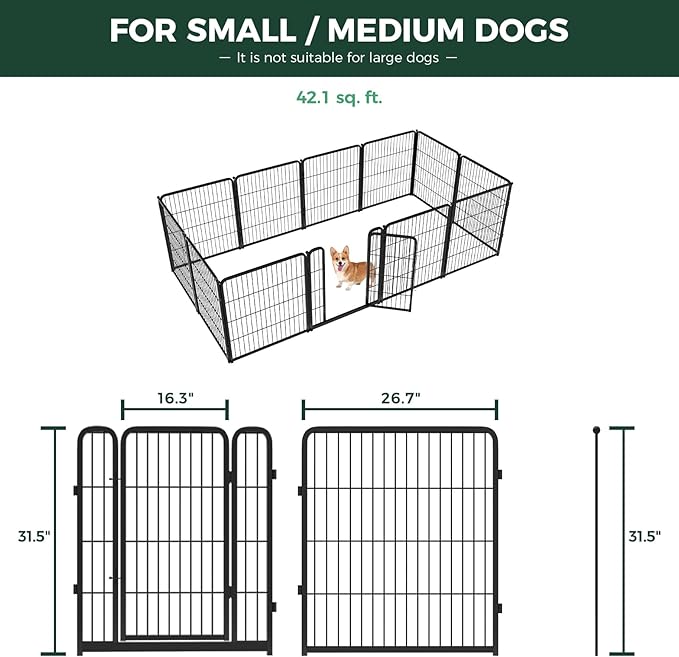 FXW Homeplus Unleashed Indoor Dog Playpen - Stress-Free and Safe Play, Heavy Duty 32 Inch 12 Panels Dog Pen for Small and Medium Dogs, Black│Patented