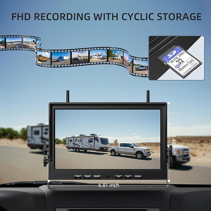 eRapta 4 Wireless Backup Camera Magnetic: 10.1" IPS Full-Size DVR Monitor, Install-Free RV Camera System with IR Night Vision, Built-in 9600mAh Battery for RV/Camper/Truck/Trailer/Tractor ACT104