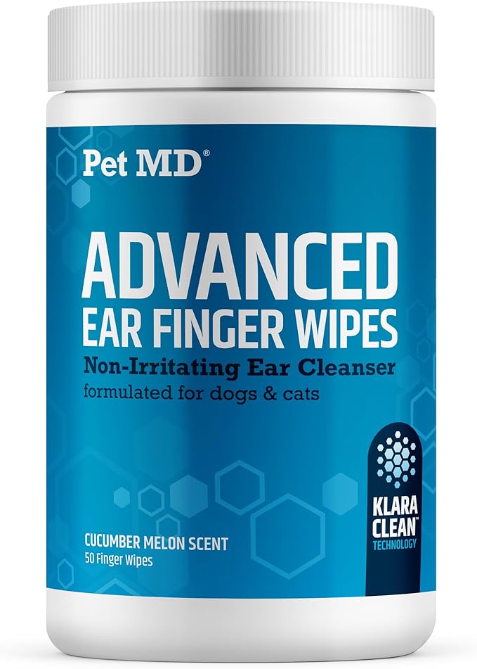 Pet MD Advanced Ear Finger Wipes for Dogs & Cats - Non-Irritating Ear Wipes & Ear Cleaner - Pet Safe Cleaner to Aid in Itchiness and Odor - Cucumber Melon (50ct)